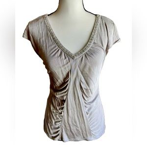 Express Vintage Womens Gray Jeweled VNeck Short Sleeve Shirt Size Womens MD